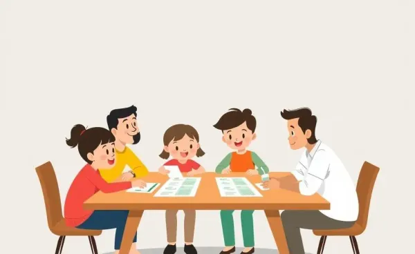 Family planning their budget at a table