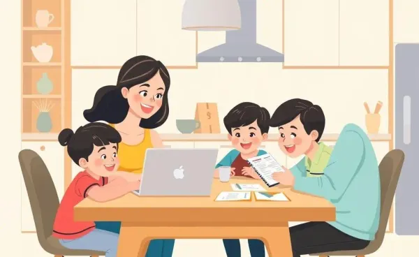 Family budgeting session at a kitchen table