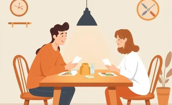 Two people having a warm conversation about finances at a table