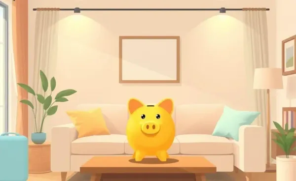 A cozy family home setup with a piggy bank on a table.