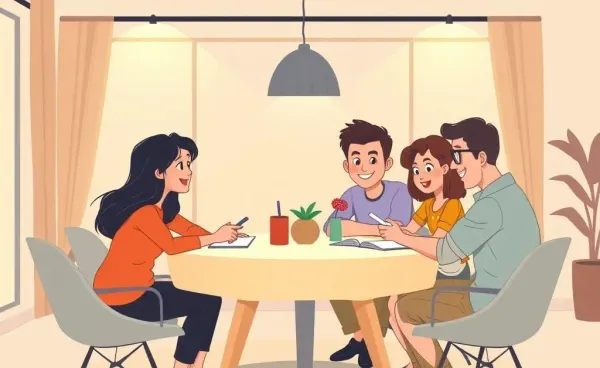 A family having a discussion about finances at a table