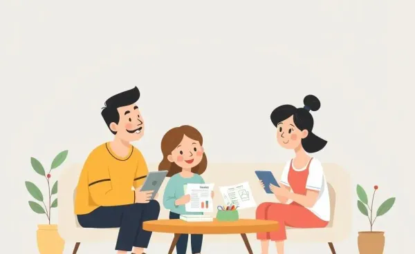 A warm illustration showing a family involved in financial planning