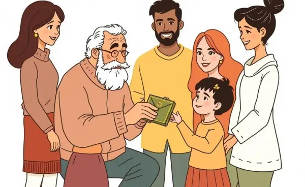 A warm family gathering involving the handover of a family heirloom.