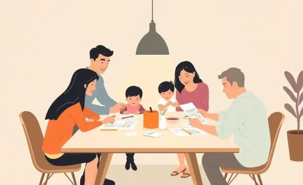A family planning home improvements around a kitchen table
