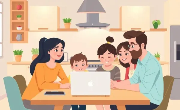 Family having a discussion about life insurance options at a kitchen table