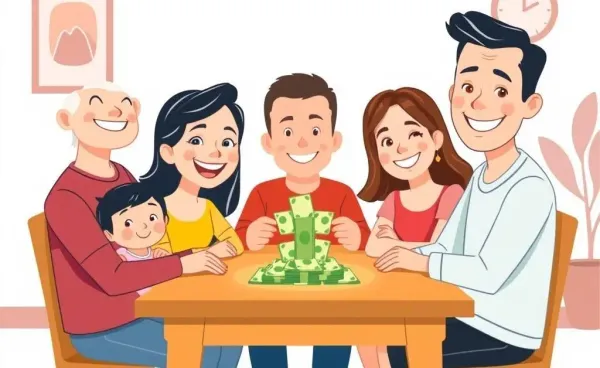 Family discussing monetary matters at a table
