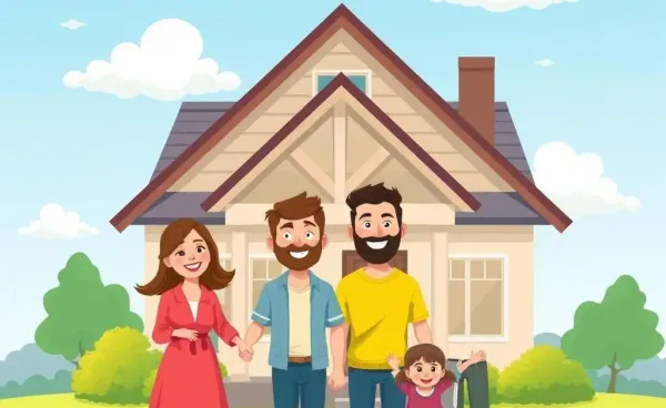 Family excited and ready to start their real estate journey in front of a house