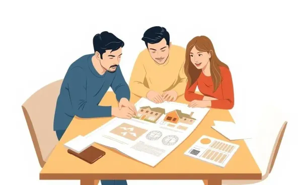 A family discussing house renovation plans and a valuation report