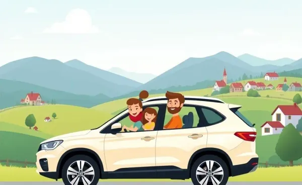 Family enjoying a road trip in their budget-friendly SUV through Europe