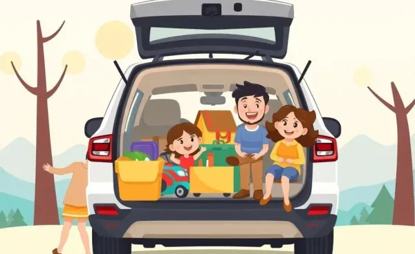 Family packing their SUV for a road trip