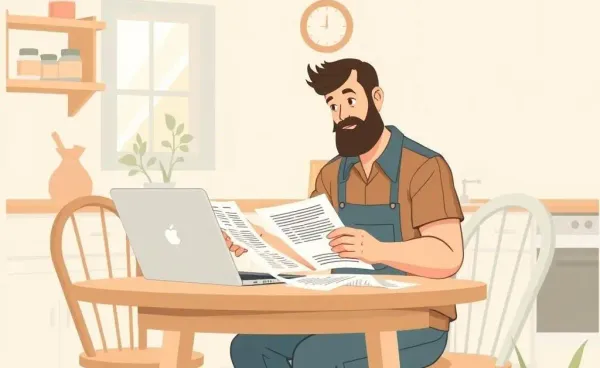 Farmer contemplating loan options at a table