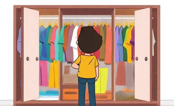 Person standing in front of a closet deciding what to buy