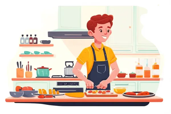Person cooking happily in a modern kitchen