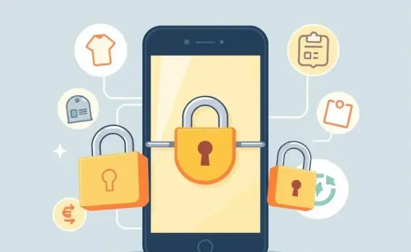 Cartoon image of a phone protected by digital locks