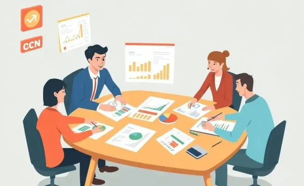 Cartoon-style illustration of people planning finances around a table