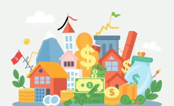 Cartoon-style diverse investment portfolio