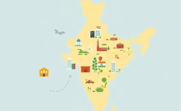 Illustration of India with icons of growing industries