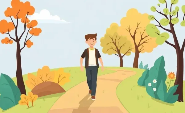 A person walking through changing seasons representing personal growth