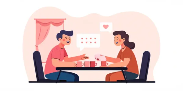 Couple discussing finances harmoniously at a table