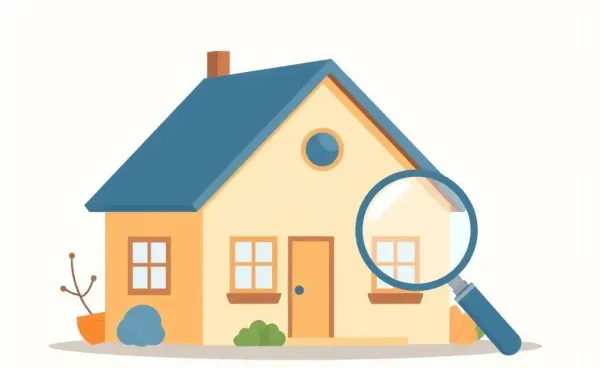 Illustration of a house with a magnifying glass