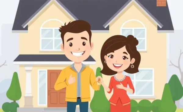 Couple standing with keys in front of new home