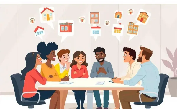 Diverse group discussing real estate investments