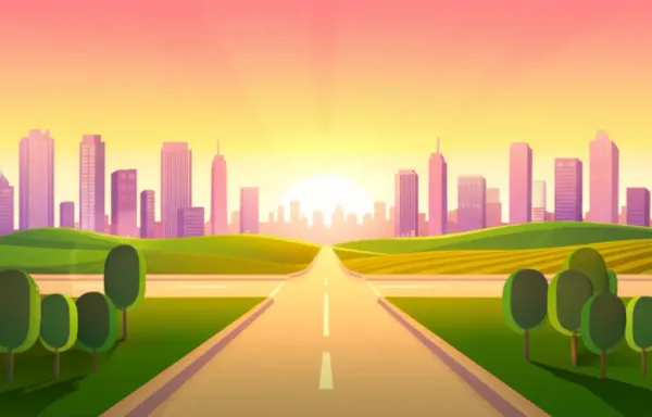 A cartoon crossroads representing a career decision between city life and simplicity