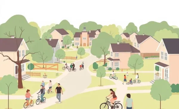 People in a neighborhood symbolizing financial independence