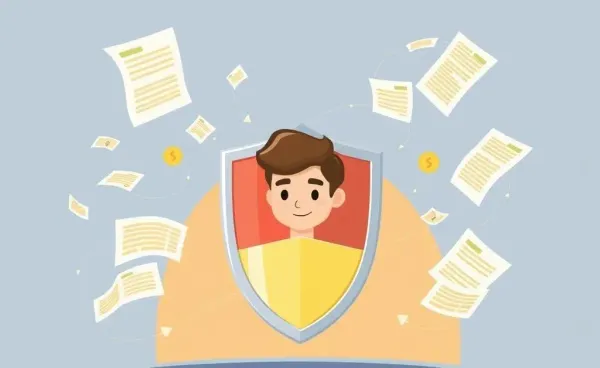 A cartoon-style shield protecting a person from flying credit reports.