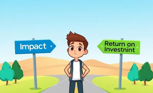 A decision-making moment at a crossroads between impact and return on investment