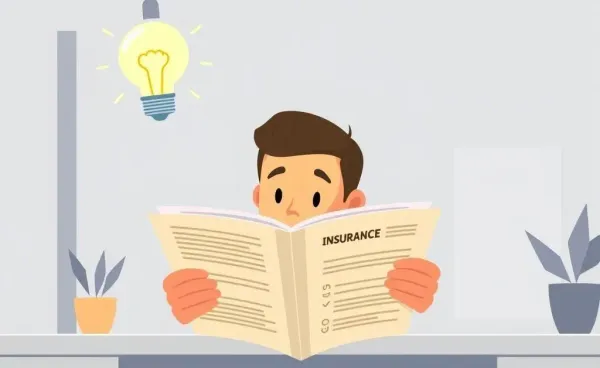 Person reading an insurance guidebook with a light bulb overhead