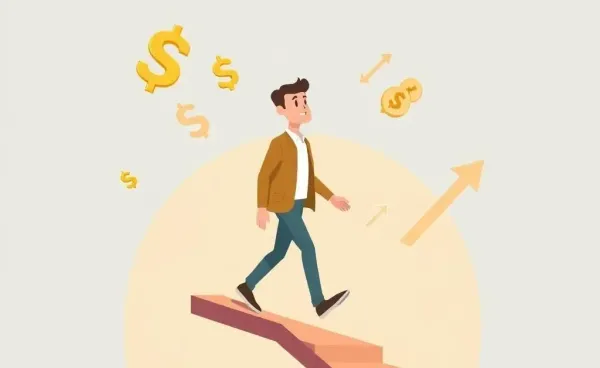 A person confidently navigating a career path with financial symbols