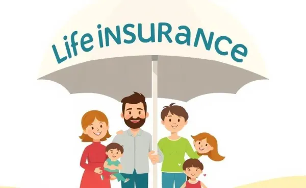 Family under a life insurance umbrella, symbolizing protection