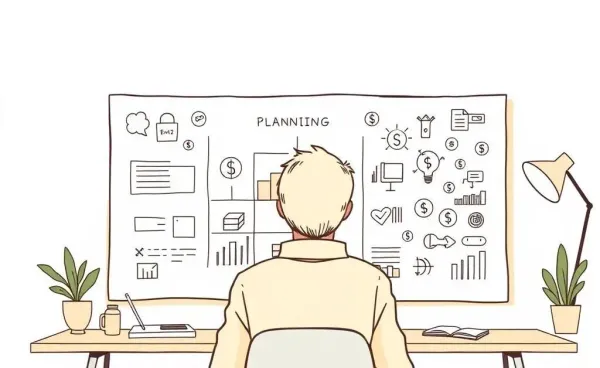 Person looking at a financial planning board full of money-related icons