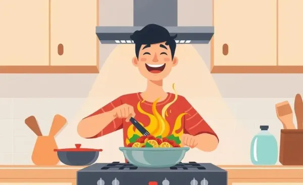Person cooking a meal in a cozy home kitchen