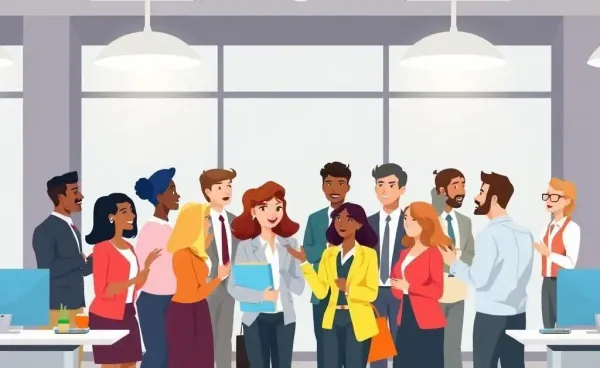 Professionals networking at an office function
