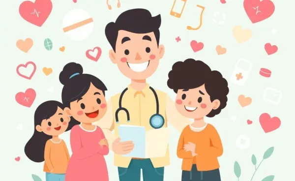 A friendly guide assisting a family in choosing a health insurance plan