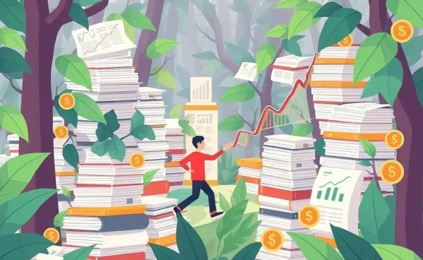 Person navigating through financial documents jungle