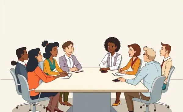 Cartoon of diverse people discussing insurance changes