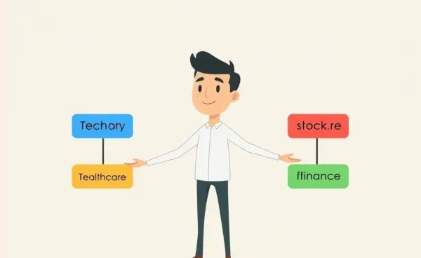 Cartoon of a person balancing diverse stock sectors