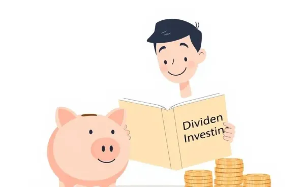 Person learning about dividend investing with a piggy bank and coins