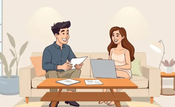 Couple discussing mortgage rates over coffee table