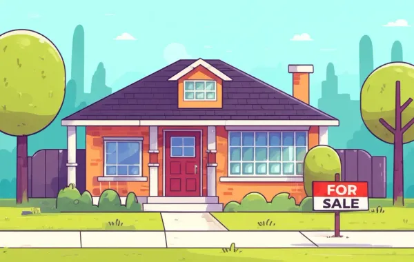 A cozy Canadian home with a 'For Sale' sign in the front yard