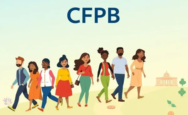 A diverse group navigating through financial signs and symbols