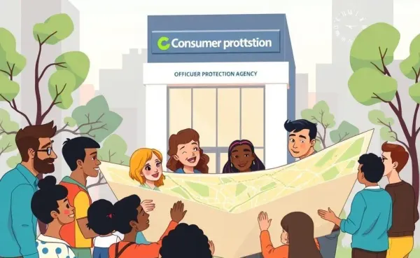 Illustration of a group navigating consumer protection
