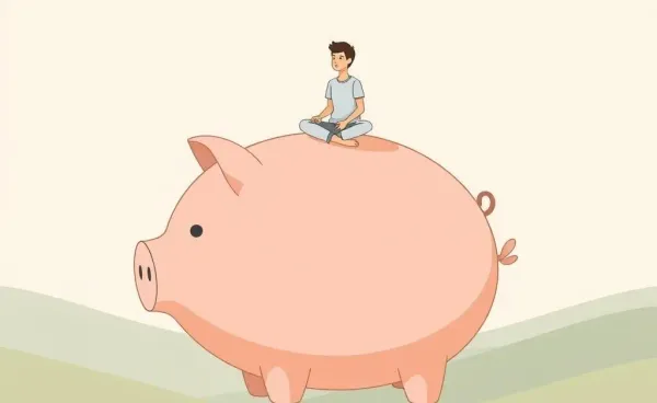 Person sitting peacefully on a floating piggy bank