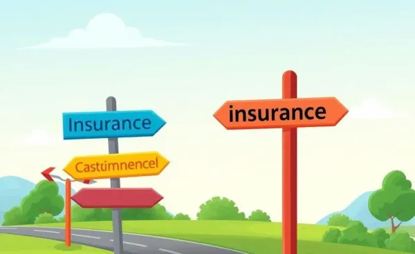 A cartoon illustration of a crossroads with signs pointing to different insurance paths