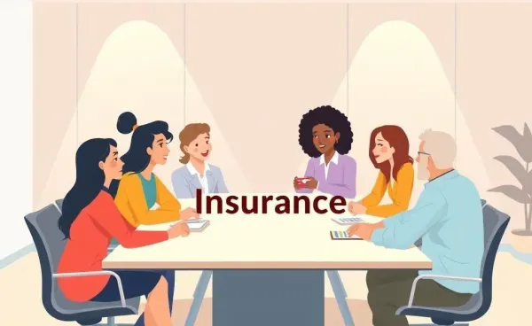 Cartoon-style illustration of people discussing insurance plans