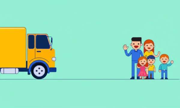 Happy family and moving truck illustration