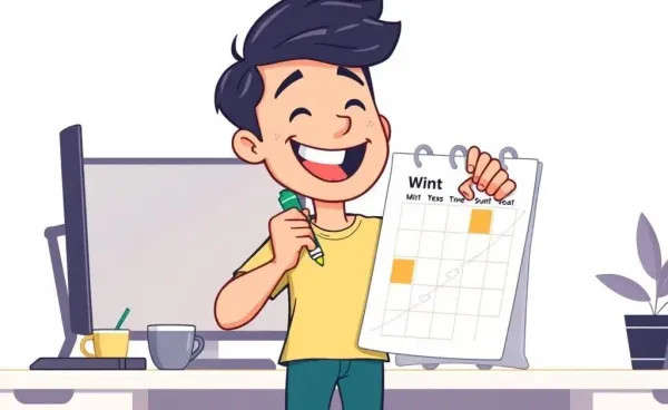 A cartoon of a joyful person marking a calendar